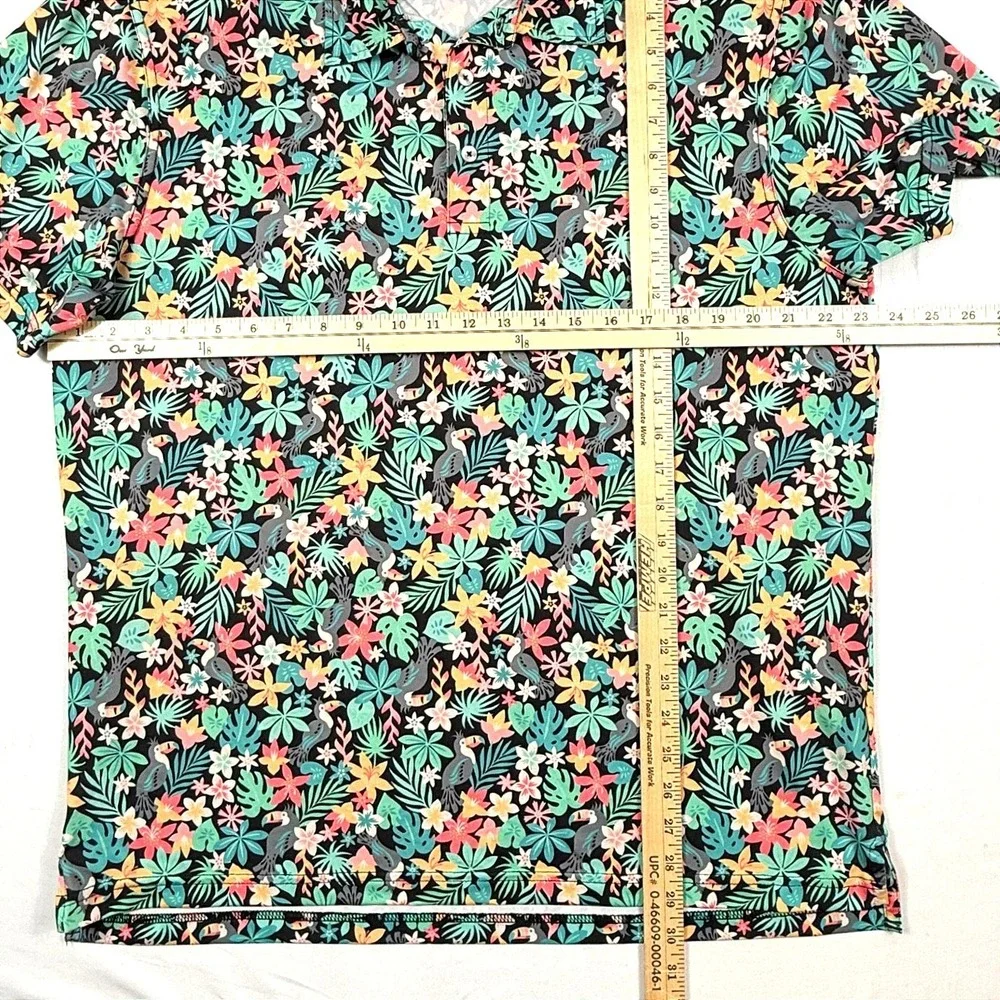 Chubbies Boomshakalaka Performance Polo Tropical Toucan Floral Black Mens L‎